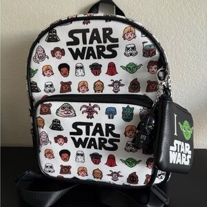 Star Wars City Backpack w Mini Yoda Bag & Vader Keychain Faux Leather *READ DESC